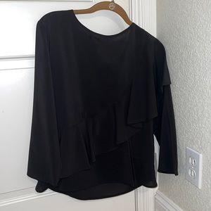 Black ZARA ruffled long sleeve blouse. Never worn